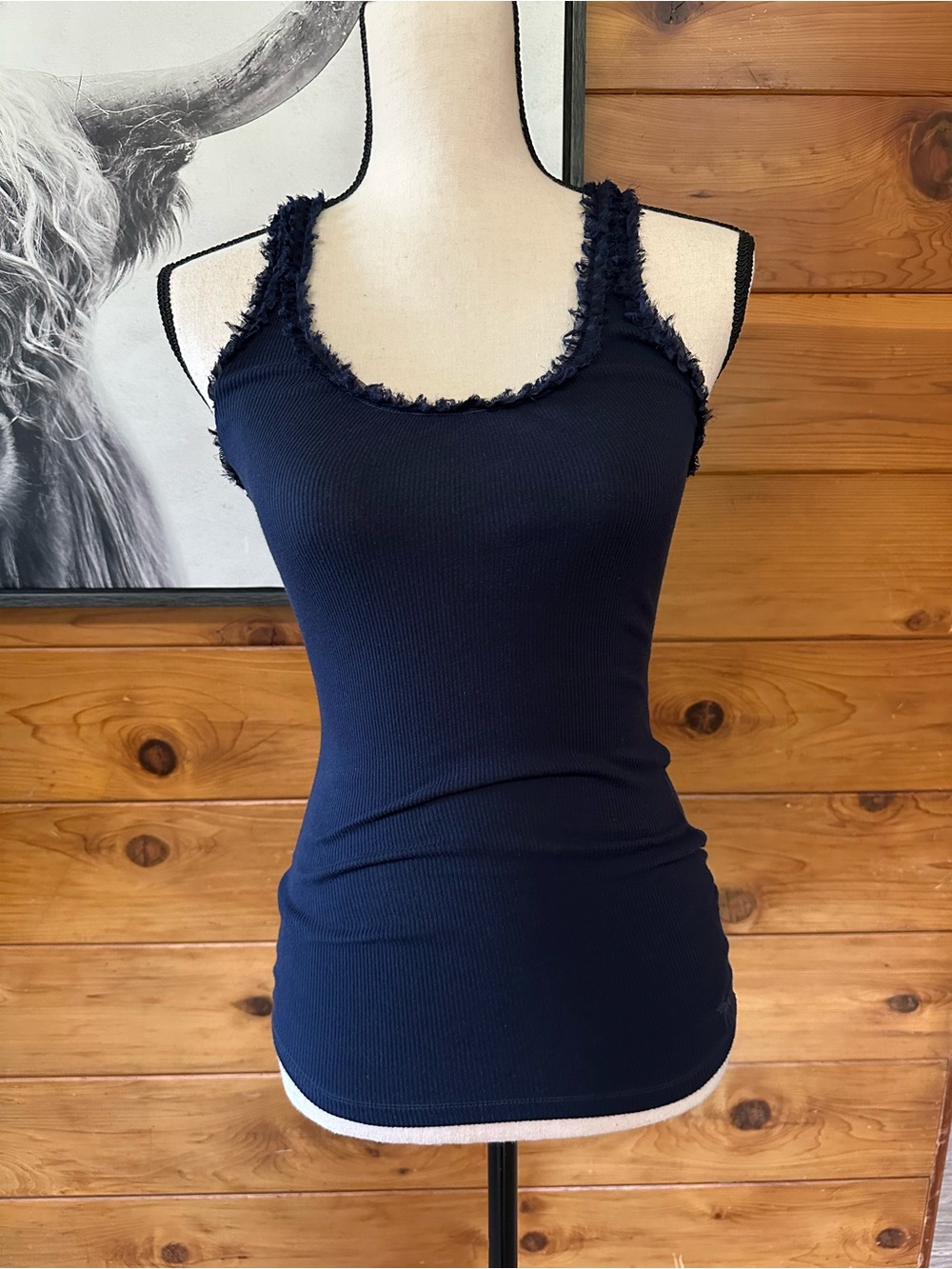 Abercrombie & Fitch Navy Frayed Scoop Neck Tank Top